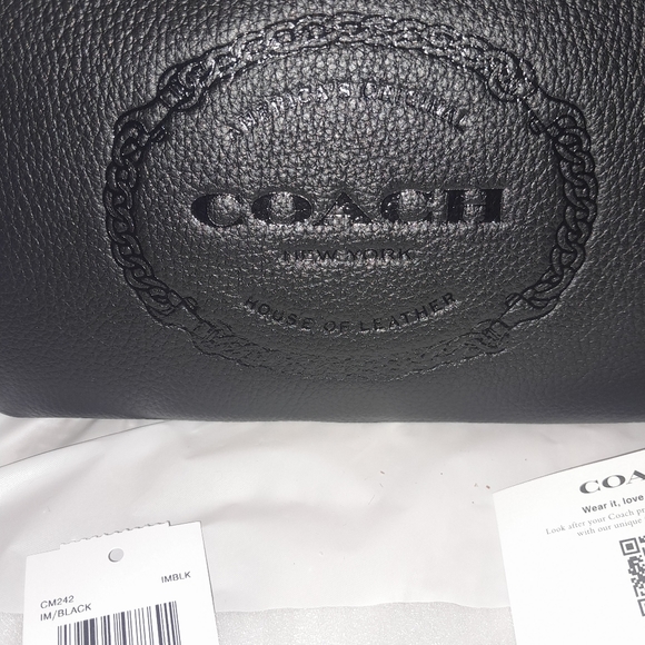 New COACH Large 7" Black Leather Heritage Wristlet (Holds Most Phones) NWT - Picture 7 of 8